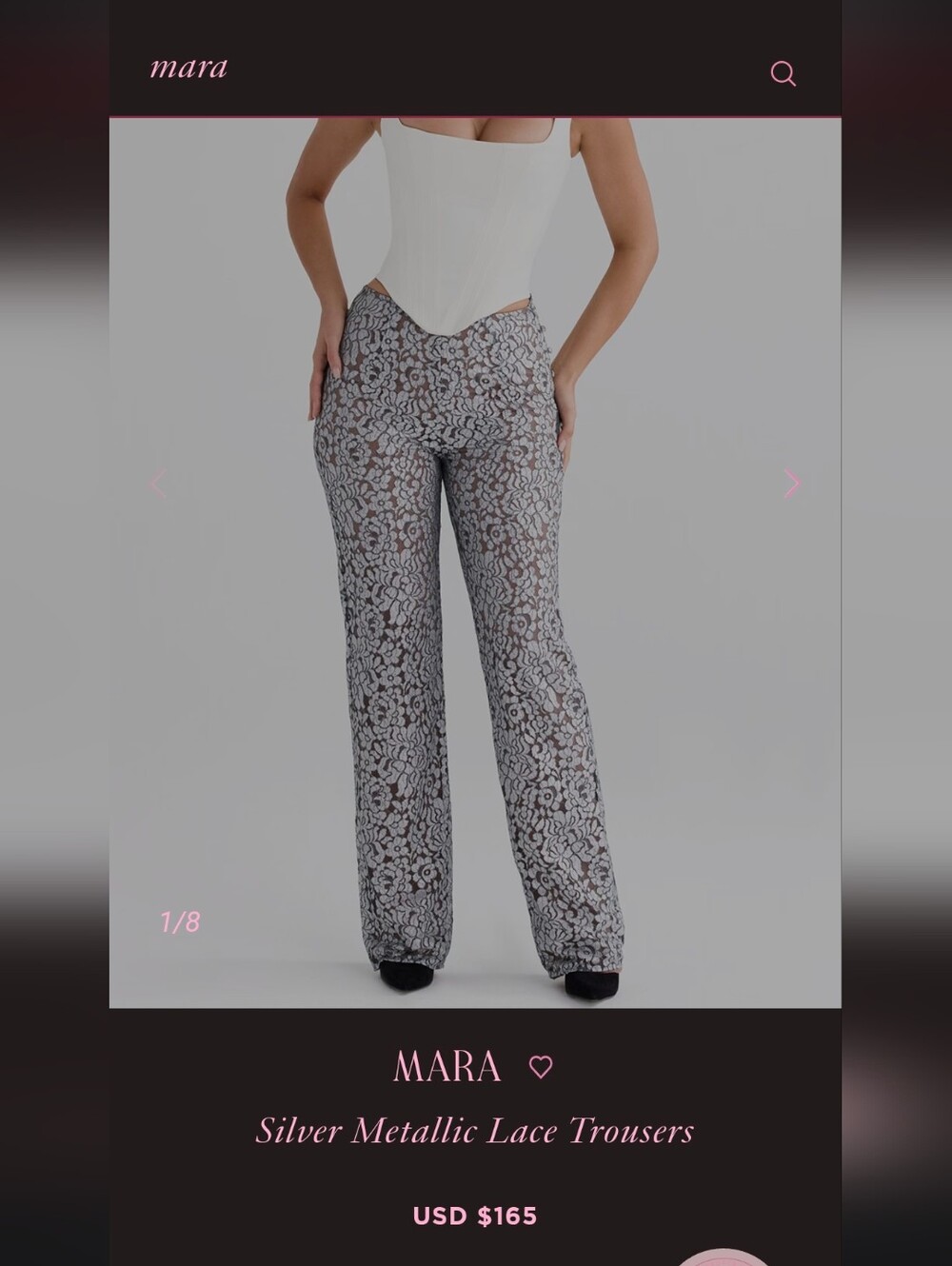 House Of CB MARA Silver Lace Pant Size M